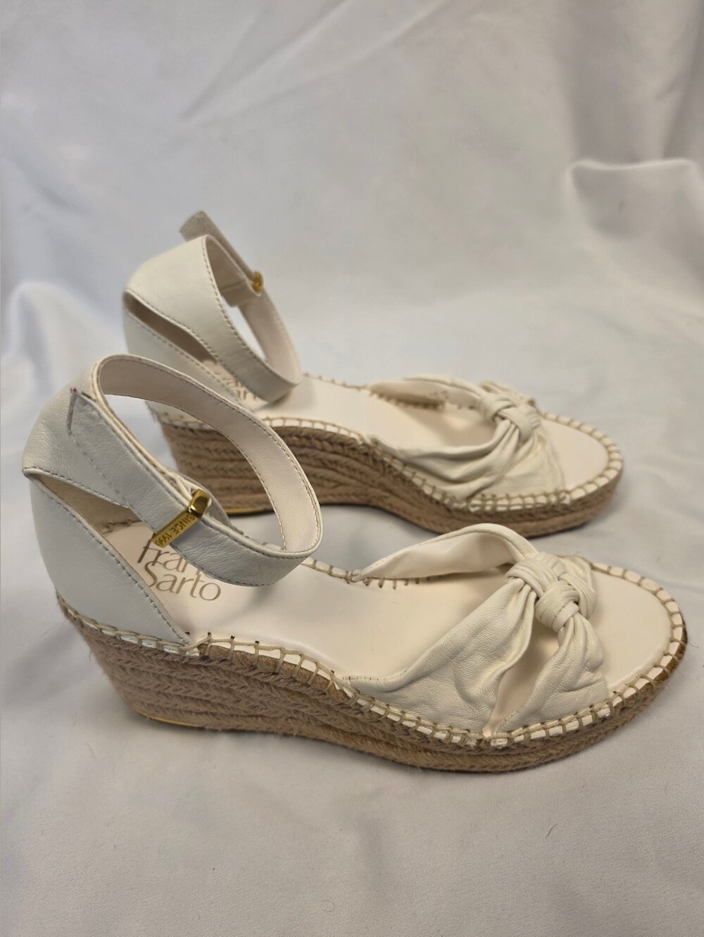 Franco Sarto Clementine White Leather Knotted Espadrille Wedge Sandals. Size 7.5